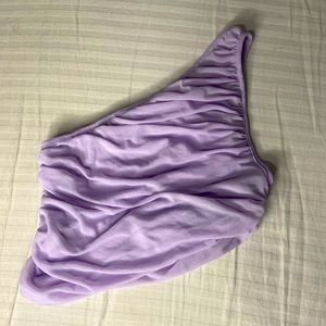 Purple one shoulder ruched top